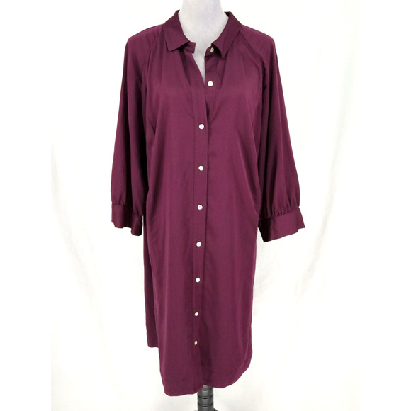 J Jill Dress Plus Size 2X Plum Eggplant Stretch Twill Back Pleats Oversized - Picture 1 of 14